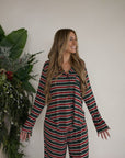 Women's Bamboo Button Up Lounge Set | Holiday Stripe