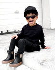Classic Midi Rain Boot in Black / Taupe