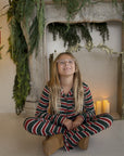 Girl's Bamboo Button Up Lounge Set | Holiday Stripe