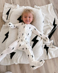 Bamboo Zip Pajamas | White & Black Lightning Bolt