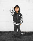 Hydro Letterman Jacket in Black + Cream Checkered