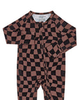 Bamboo Zip Romper | Chocolate Wavy Checkered