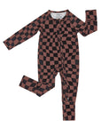 Bamboo Zip Romper | Chocolate Wavy Checkered