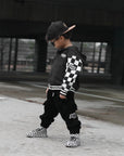 Hydro Letterman Jacket in Black + Cream Checkered