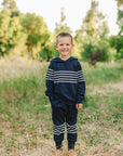 Navy Stripes Hooded French Terry Set