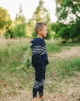 Navy Stripes Hooded French Terry Set