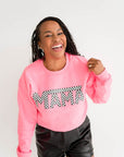 Mama Checkered Sweatshirt - Neon Pink