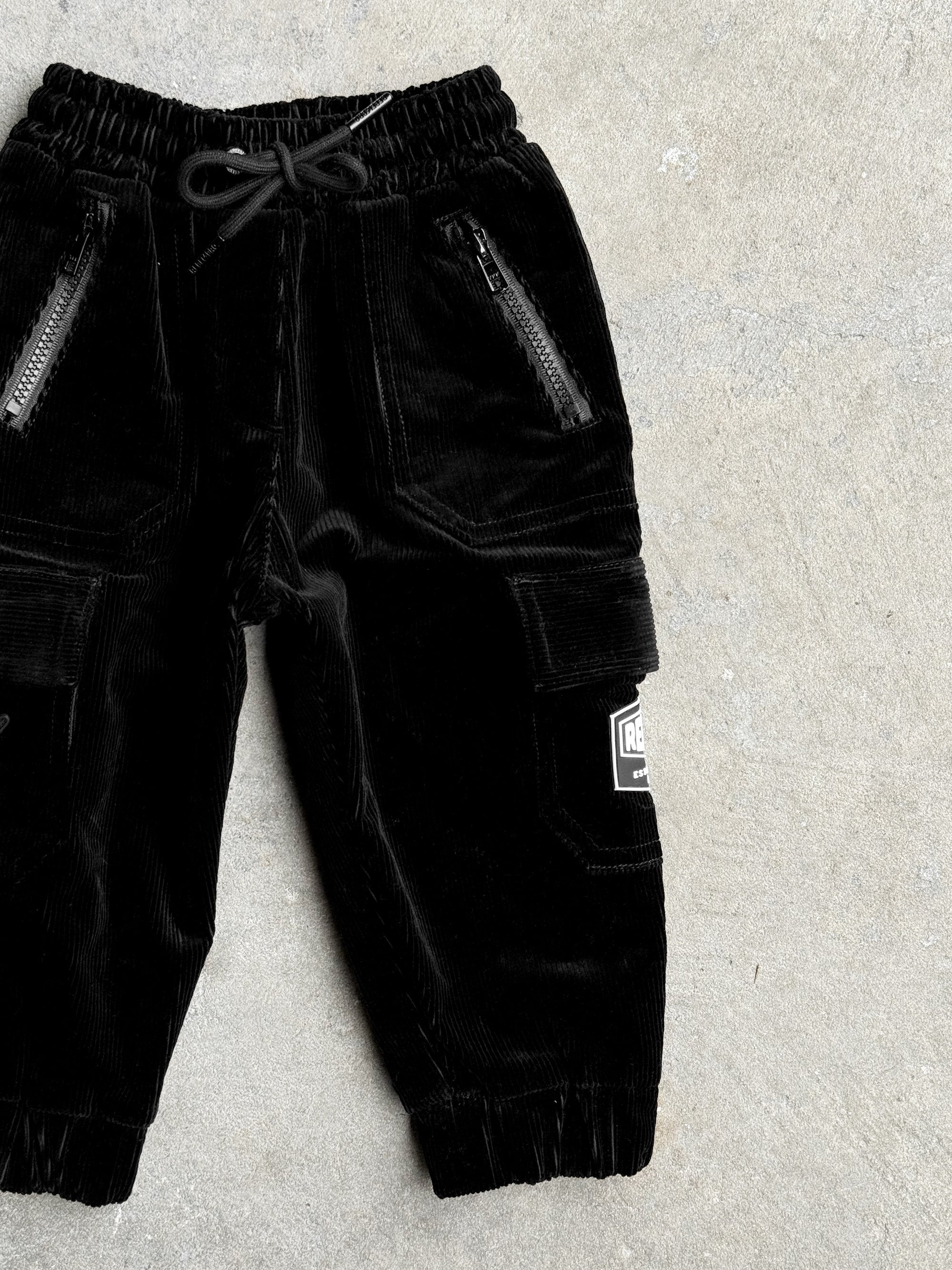 Cargo Pants in Black Corduroy (PREORDER)