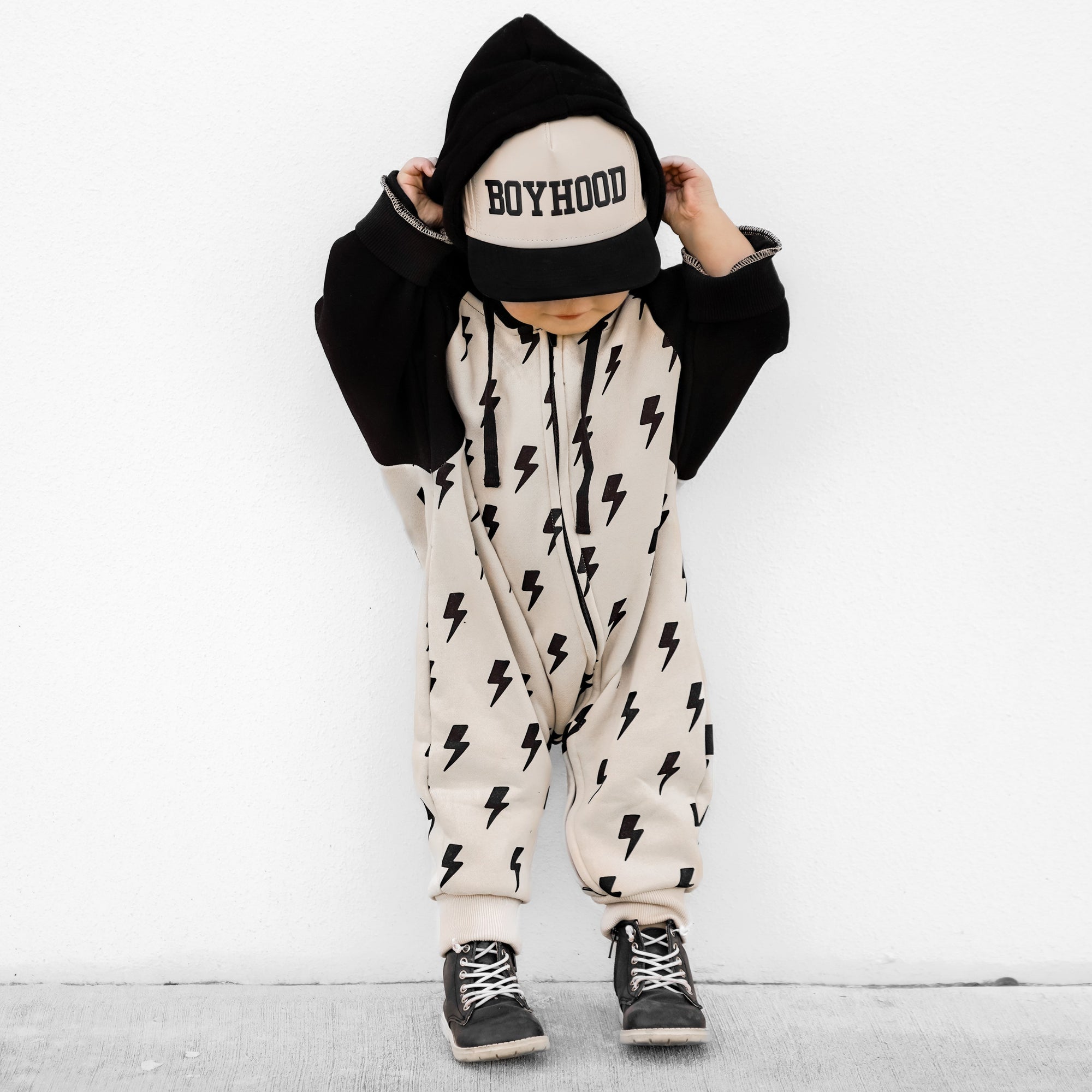 Hooded Fleece Romper in Bowie (PREORDER)