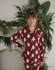 Girl's Bamboo Button Up Lounge Set | Vintage Santa