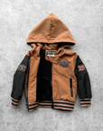 Hydro Letterman Jacket in Black + Rust