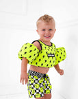 Hybrid Swim Trunks in Neon Electric Lime Smileys - PREORDER