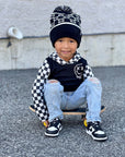 Black Smiley Check Beanie