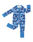 Bamboo Zip Romper | Blue Camo Bolts