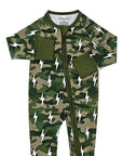 Bamboo Zip Romper | Green Camo Bolts