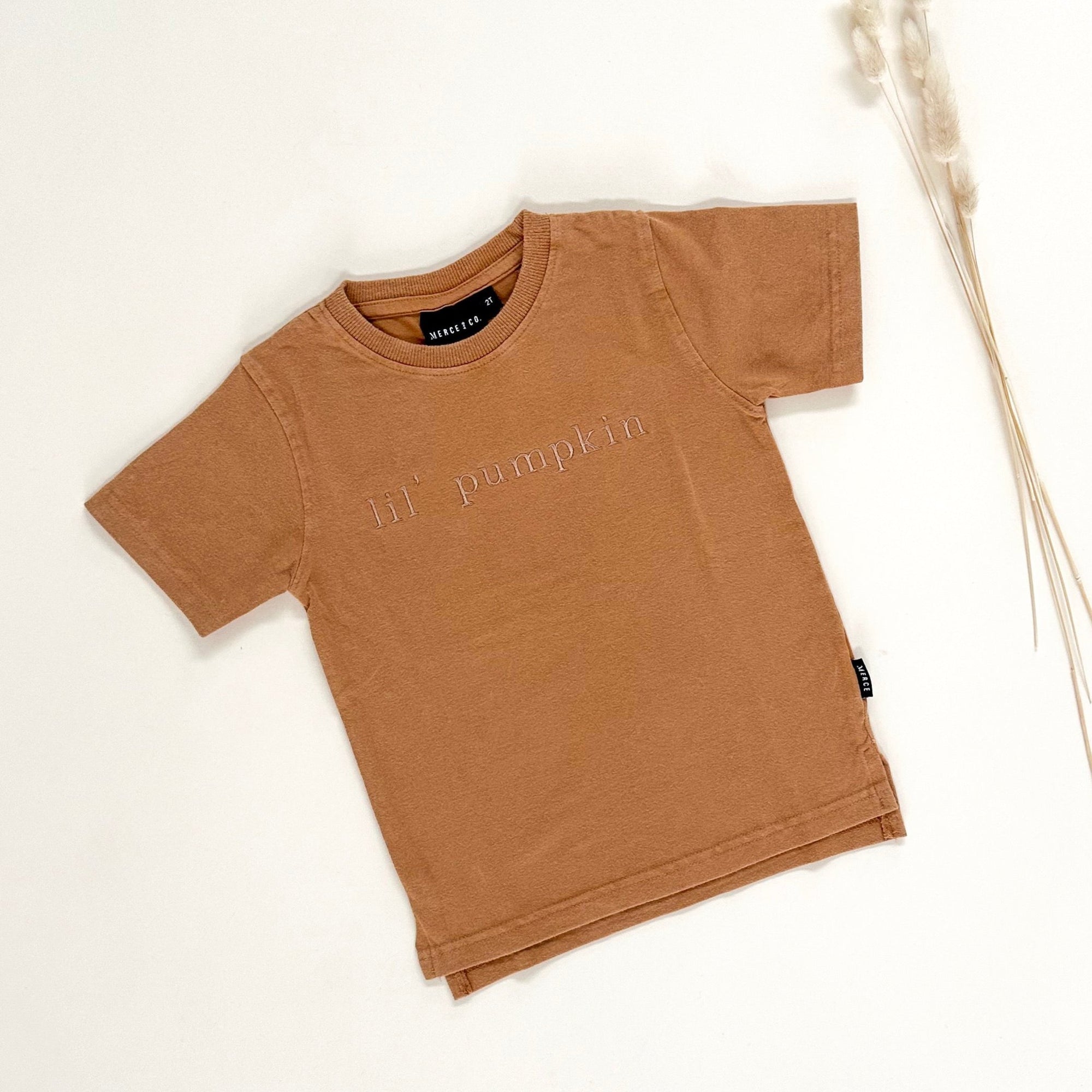 Lil' Pumpkin Embroidered Tee - Faded Autumn