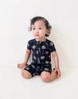 Bamboo Shorty Romper | Palm Style Black