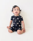 Bamboo Shorty Romper | Palm Style Black