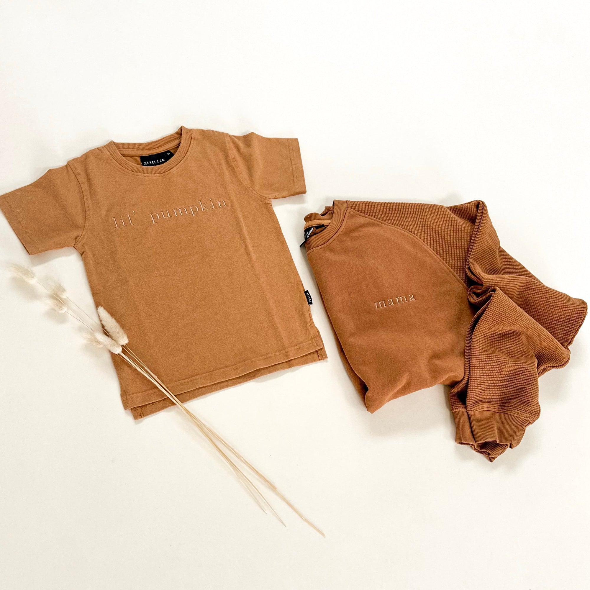 Lil' Pumpkin Embroidered Tee - Faded Autumn