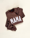 Mama Chenille Adult Waffle Sleeve Crewneck - Faded Mocha