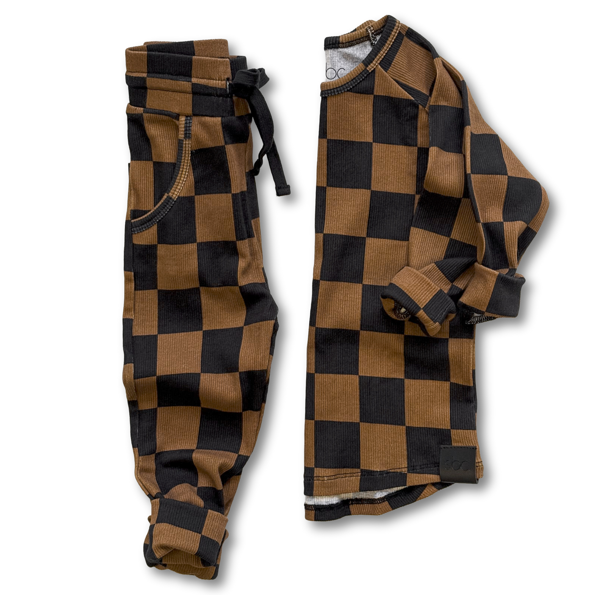 Organic Ribbed Set in Smoke + Spice