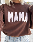 Mama Chenille Adult Waffle Sleeve Crewneck - Faded Mocha