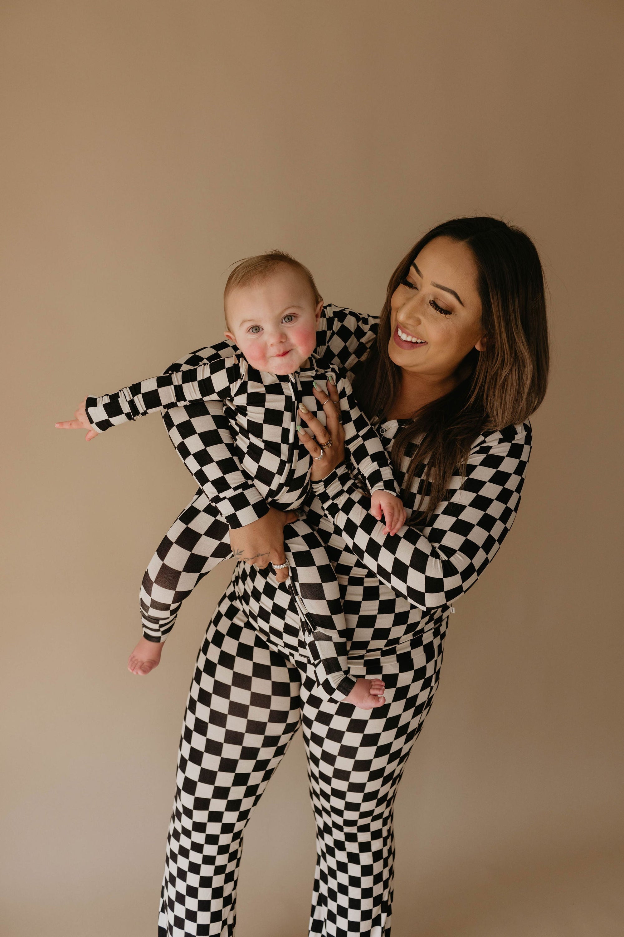 Women's Bamboo Pajamas | Black Checkerboard || MATCHING KIDS