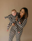 Women's Bamboo Pajamas | Black Checkerboard || MATCHING KIDS