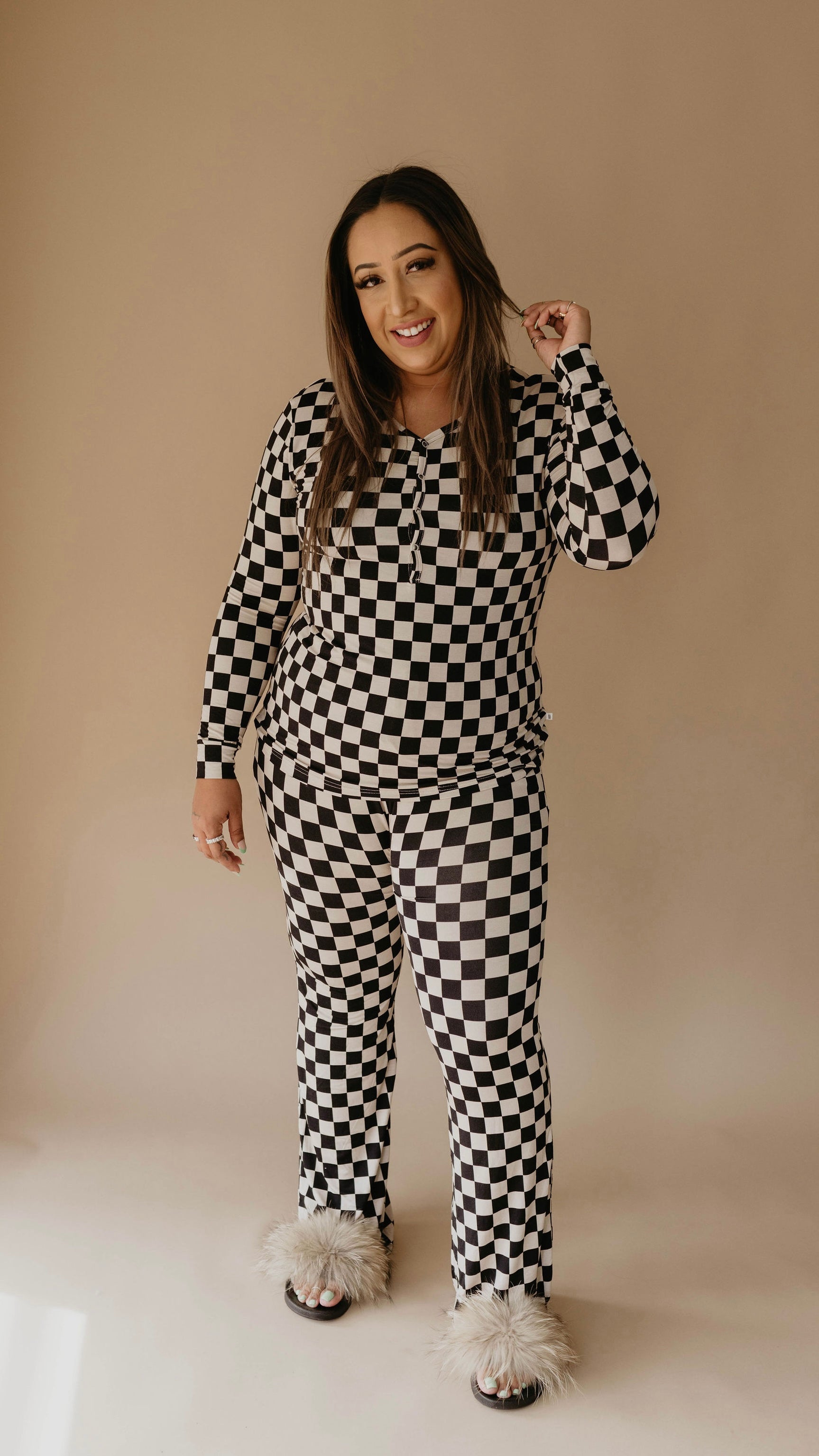 Women's Bamboo Pajamas | Black Checkerboard || MATCHING KIDS