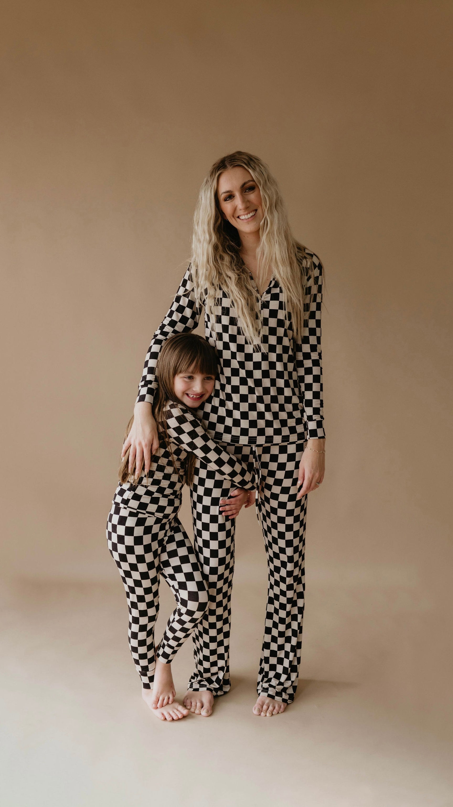 Women's Bamboo Pajamas | Black Checkerboard || MATCHING KIDS