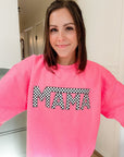 Mama Checkered Sweatshirt - Neon Pink