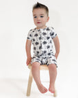 Bamboo Shorty Romper | Palm Style White