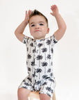 Bamboo Shorty Romper | Palm Style White
