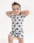 Bamboo Shorty Romper | Palm Style White