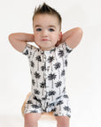 Bamboo Shorty Romper | Palm Style White