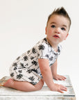 Bamboo Shorty Romper | Palm Style White