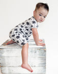 Bamboo Shorty Romper | Palm Style White
