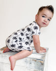Bamboo Shorty Romper | Palm Style White
