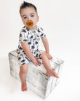 Bamboo Shorty Romper | Palm Style White