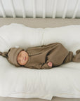 Cocoa Organic Ribbed Newborn Knot Hat