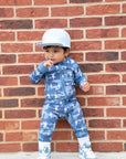 Bamboo Zip Romper | Blue Camo Bolts