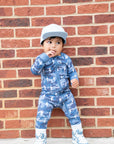 Bamboo Zip Romper | Blue Camo Bolts