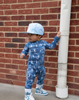 Bamboo Zip Romper | Blue Camo Bolts