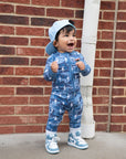 Bamboo Zip Romper | Blue Camo Bolts