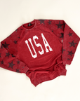 USA Varsity Adult Waffle Sleeve Star Crewneck - Red