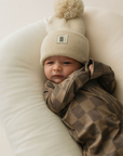 Bamboo Zip Pajamas | Faded Brown Checkerboard