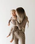 Bamboo Zip Pajamas | Faded Brown Checkerboard