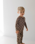 Bamboo Zip Pajamas | Faded Brown Checkerboard