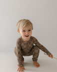 Bamboo Zip Pajamas | Faded Brown Checkerboard