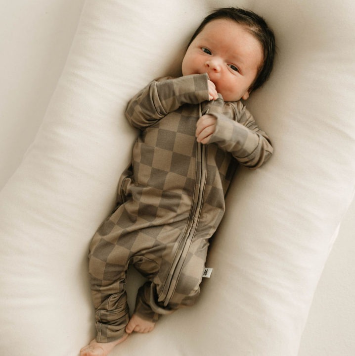 Bamboo Zip Pajamas | Faded Brown Checkerboard